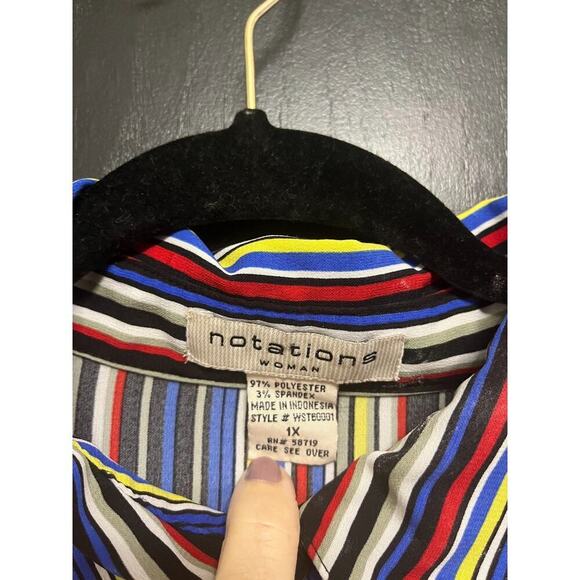 Notations Woman 1X Multicolor Striped Button Front Blouse 3/4 Sleeve - Picture 7 of 9